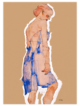 Egon Schiele Standing Girl in Blue Dress - Art Print